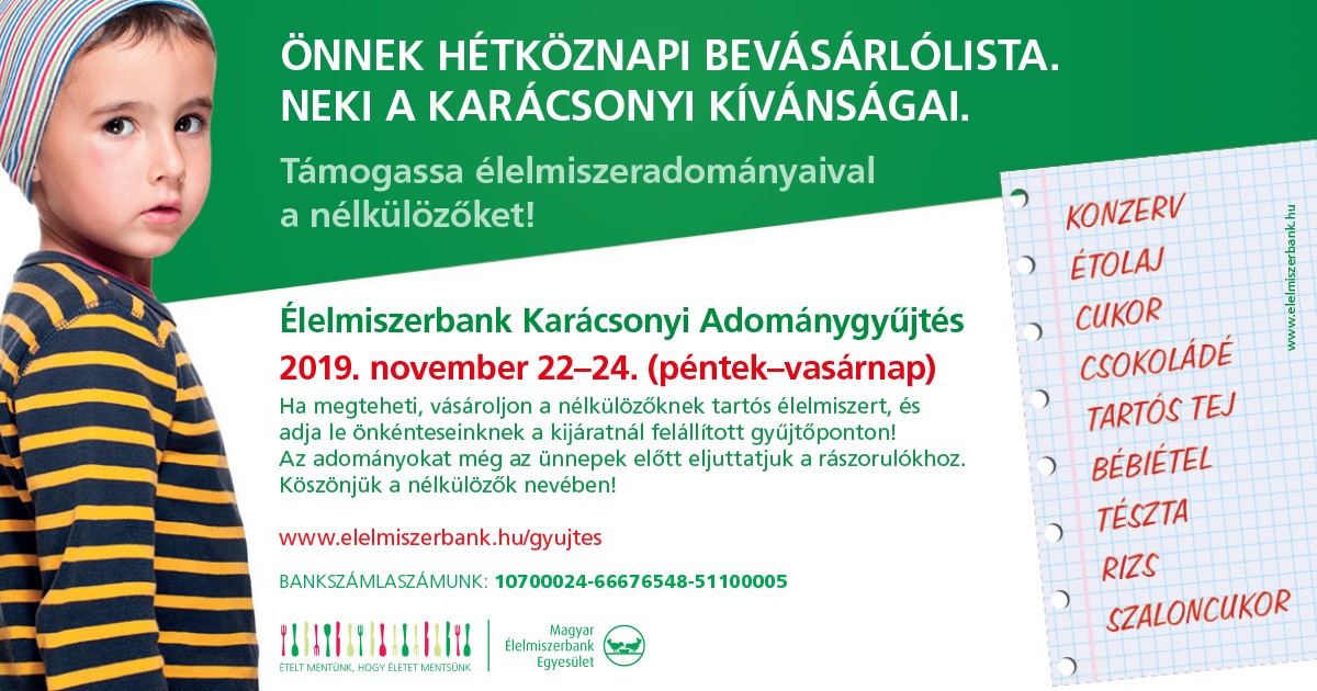 Ismét gyűjtést szervez a Magyar Élelmiszerbank Egyesület